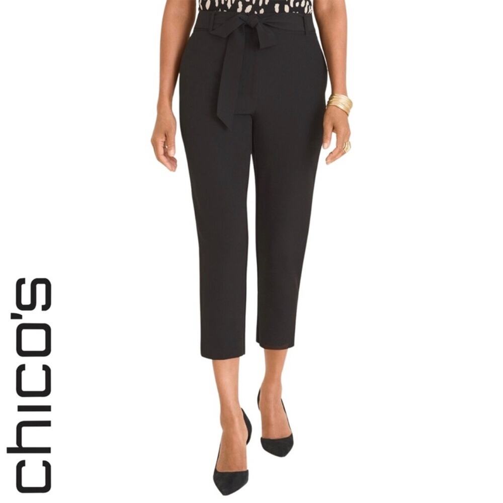 Chico’s Straight-Leg Crops Slacks Pants Black, Sz 10 Office Career